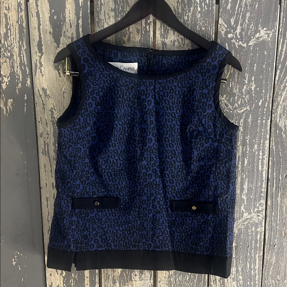 Sara Campbell Vest Blue and Black Sleeveless Top size S